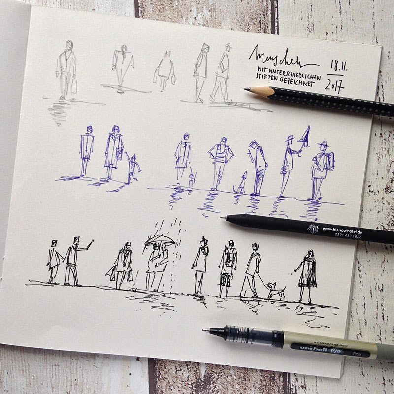 Menschen: Figurenstudien mit unterschiedlichen Stiften