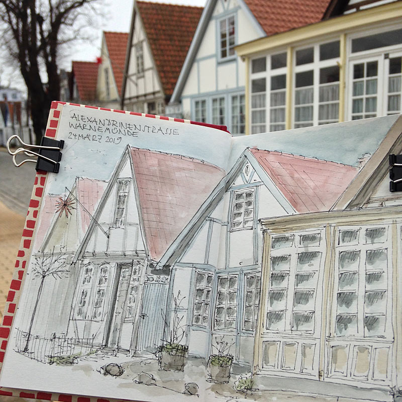 Skizze: Fachwerkhäuser in der Alexandrinenstraße